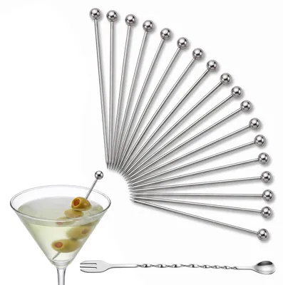 20 Edelstahl-Cocktailspieße mit Löffeln, 11 cm, silber