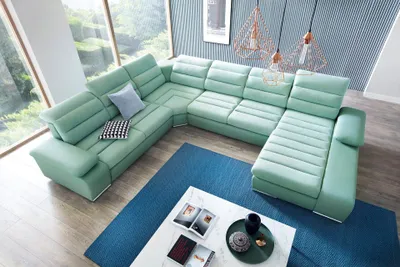 Produktbild von Ecksofa Modernes L-Sofa mit Schlaffunktion, Bettkasten und Kopfstützen