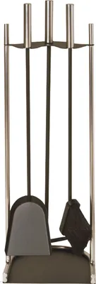 Produktbild von Kaminbesteck, Ofenbesteck, Kaminzubehör, 3- teilig- schwarz beschichtet. Griffe und Rahmen vernickelt
