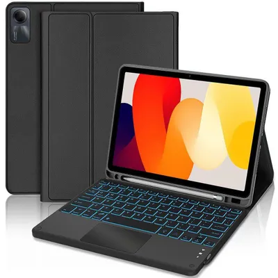 Image de Coque Clavier pour Xiaomi Redmi Pad SE 11 Pouces, CuirPolyuréthaneNoir avec Clavier Rétroéclairé Bluetooth