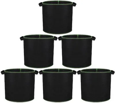 Image de Lot de 6 - Jardinage - 5 gallons - Sac de culture - Avec poignées - Sac à plantes - Réutilisable - Pot de culture - Durable - Sac de culture pour pommes de terre - Noir - 30 x 30 x 25 cm - Tissu non-tissé - Pot de jardinage - Sac à plantes