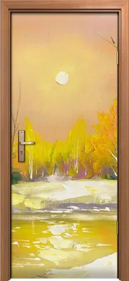 Produktbild von Türposter 80x200 cm Türaufkleber Türtapete Türfolie Klebefolie Sonnenuntergang See Winter Wald Fluss