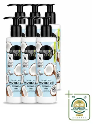 Image de 6 flacons de gel douche quotidien "Organic Shop" à l'huile de coco et au beurre de karité - 280 ml - Pack économique - 6 pièces