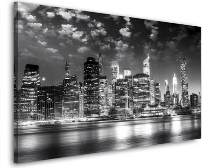 Produktbild von Manhattan NY Skyline Night Style Leinwandbild Wandbild Kunstdruck XL Wanddeko: 130x70x2cm
