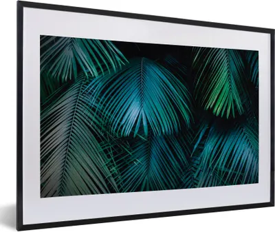 Produktbild von MuchoWow® Gerahmtes Poster Dschungel - Blätter - Grün - Blau 60x40 cm - Poster mit Schwarzem Bilderrahmen Wandposter Rahmen Foto Bilder - Schlafzimmer - Plakat in Rahmen - Drucken