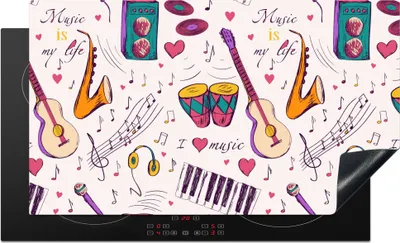 Produktbild von KitchenYeah© Herdabdeckplatte Musik - Instrumente - Zitate , 91x52cm, Küche Deko, Glaskeramikkochfeld Herdabdeckung, Abdeckplatte fùr Kochfeld
