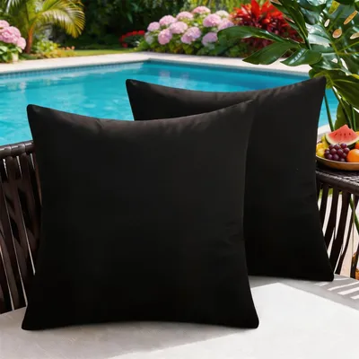 Produktbild von Set mit 2 schwarzen Kissenbezügen, wetterfest, dekorativ, für Garten, Balkon, Sofa und Bett, 40 x 40 cm
