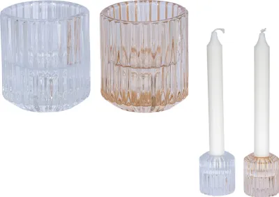 Produktbild von 2er Set Kerzenständer Stabkerzen Glas Transparent 2in1 Kerzenhalter Tischdeko