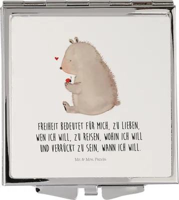 Produktbild von Mr. & Mrs. Panda Kosmetikspiegel Bär Marienkäfer - Weiß - Geschenk, Klappspiegel, Freiheit, Liebe, Motivation, Schminkspiegel, Frauen Spiegel, Teddy, Reisespiegel