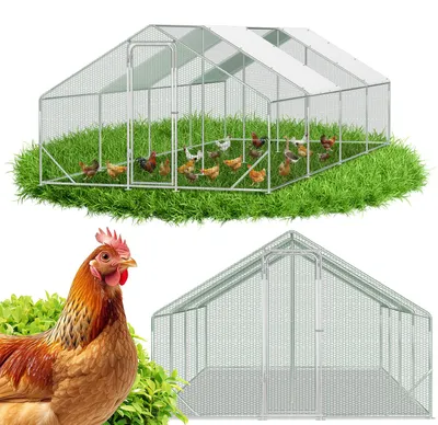Obrázek produktu pro Kurník ISOISL s voliérou, rozměry 3 x 8 x 2 metry, plocha 24 m², sedlová střecha, konstrukce z pozinkované oceli o tloušťce 25 mm, oplocení z PVC a bílá ochranná plachta z polyetylénu