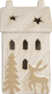 Zdjęcie produktu dla Domek dekoracyjny Clayre & Eef z diodą LED 10x9x18 cm Beżowy Ceramiczny