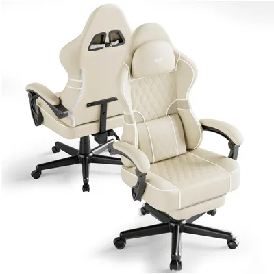 Produktbild von Arvioo Gaming Stuhl mit massagefunktion, Ergonomischer PC-Stuhl, Verstellbarer Gaming Chair, Gamer Stuhl mit Fußstütze, Kunstleder gaming sessel, Beige