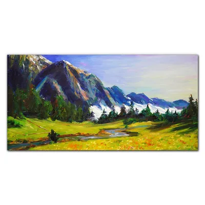 Produktbild von Coloray Bild aus Glas 140x70 gehärtetes Glas glasblock mit bild wohnzimmer Küche Dekoration wanddekoration - Wiese Wald Berg Himmel