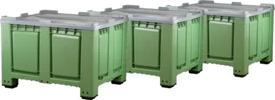 Produktbild von 3 Stück Palettenbox mit Deckel 680l 1200x1000x790 mm Grün - 4 Füsse