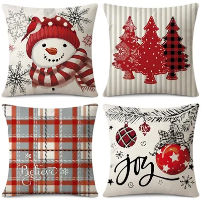 4er-Set Kissenbezüge Weihnachten 50x50 cm rot Schneemann
