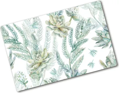 Produktbild von Tulup Glas Herdabdeckplatte - 80x52 cm - Glaskeramikkochfeld-Abdeckung Spritzschutz Glasabdeckplatte - Einteilig - Blumen & Pflanzen - Blumen und Blätter - Grün