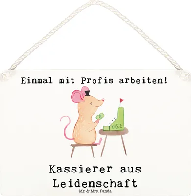 Produktbild von Mr. & Mrs. Panda Schild Kassierer Leidenschaft DIN A6 - Weiß - Geschenk, holzbild, Witzig, hängeschild, kleine aufmerksamkeit, Holzschild, Türschild, Spruch, Kassenwart