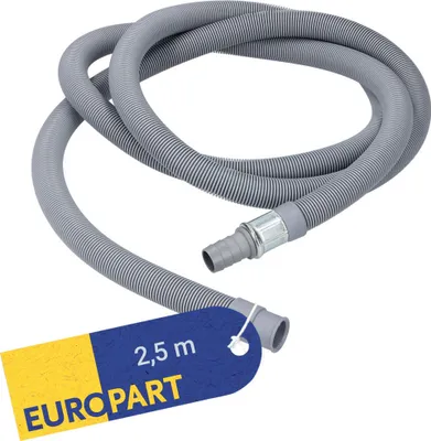 A gray corrugated hose with a tag attached.