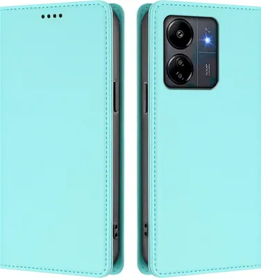 Obrázek produktu pro Kožené pouzdro pro Xiaomi Poco M6 5G/C65/Redmi 13C, magnetické flipové pouzdro zPolyuretankůže se stojánkem Mátově zelená