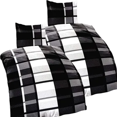 Produktbild von 4 teilige Bettwäsche 135x200 Mikrofaser Garnitur Set Bettbezug Schwarz Grau Karo