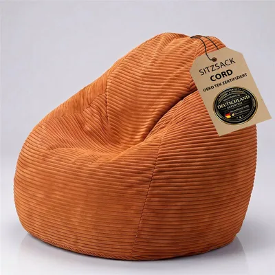 Produktbild von BuBiBag Cord Sitzsack Kinder Indoor – Bean Bag Cord Sessel mit EPS-Füllung, robuster Möbelcord, in Berlin von Hand genäht | Cognac Large 70x90 cm