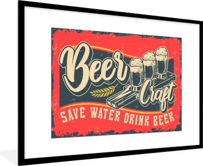 Produktbild von MuchoWow® MuchoWow® Gerahmtes Poster Mancave - Bier - Gläser - Vintage 90x60 cm - Poster mit zchwarzem Bilderrahmen - Wanddekoration - Fotos
