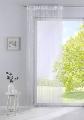 Produktbild von Fadengardine , HxB 250x140 cm, Weiß Polyester mit Tunneldurchzug und eingenähtem Kräuselband, geeignet für Gardinenstangen und Gardinenschienen Fadenvorhang Fadenstore Raumteiler 20303CN