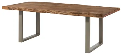 Immagine prodotto di MASSIVMOEBEL24 | FREEFORM 5 Tavolo da pranzo in legno di sheesham - verniciato natur / gambe in ferro U argento matt 220x100
