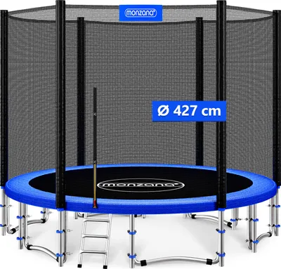 Image de MONZANA® Trampoline extérieur rond Ø427cm max. 150kg set complet filet de sécurité porte d'entrée échelle tapis de saut