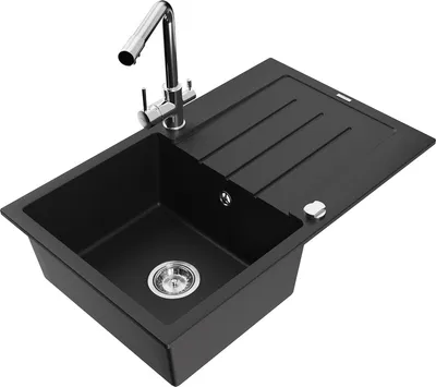 Produktbild von Mexen Bruno 1 Becken-Granitspüle mit Abtropffläche und Mischbatterie Duero, Schwarz - 6513-77-671600-00