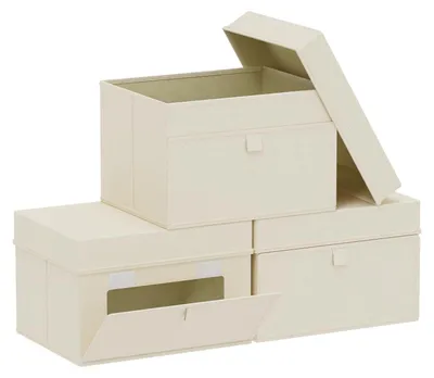 Stoff-Aufbewahrungsboxen, 3er-Set, 26x20x17 cm, beige, faltbar