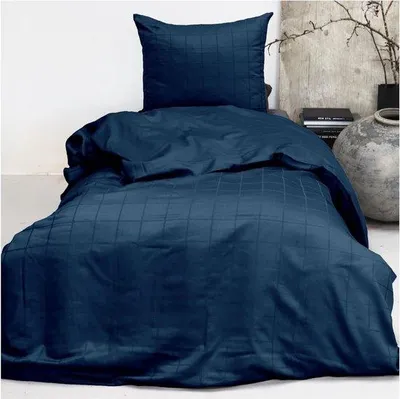Productafbeelding van Zachte katoenen beddengoed, 135x200 cm, marineblauw ruitpatroon