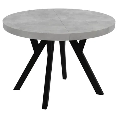Productafbeelding van Eettafel CONVIVIO ADIDARMEBLE, diameter 90 cm, uitschuifbaar tot 130/170 cm, betonlook, zwarte poten, 2 inlegplanken van elk 40 cm