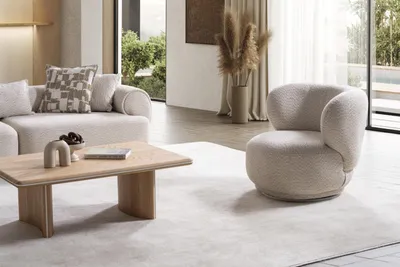 Produktbild von Modernes Wohnzimmer Set aus Holz und Textil in Beige