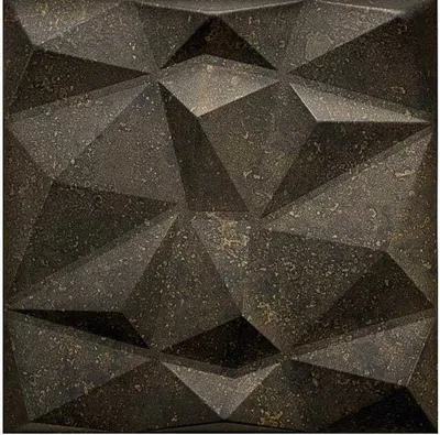 A close-up, angled view of a textured, geometric wall panel.