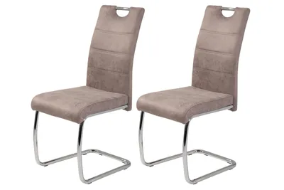 Produktbild von Hela Tische, 2er Set Esszimmerstuhl Freischwinger Flora - Bezug Vintage Beige - Metallgestell Rundrohr verchromt - 120kg belastbar - Lehne mit Griff