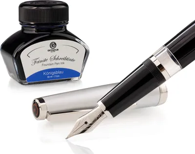 Immagine prodotto di Set di stilografiche Cleo Skribent Classic Metallo Nero - stilografica a stantuffo e 30 ml di inchiostro blu