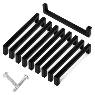 Produktbild von Schwarze Schrankgriffe 128mm Möbelgriffe für Küchen und Schubladen - Mattes Schwarz, Stabil und Rostfrei, Set mit 10 Stück