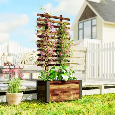 Produktbild von Pflanzkasten - Blumenkasten mit Rankgitter - Auf Rollen - Mobil - Für Garten, Terrasse und Balkon