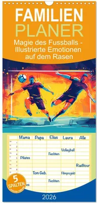 Produktbild von Familienplaner 2026 - Magie des Fussballs - Illustrierte Emotionen auf dem Rasen mit 5 Spalten (Wandkalender, 21 x 45 cm) CALVENDO