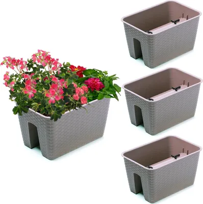 Produktbild von Satz von 3 Stck Balkonkiste 13 L Blumenkasten Geländerkasten Balkonkasten Geländertopf 27,2 cm x 39,6 cm H 22,5 cm Farbe Mokka Rattan-Imitat Quadrat aus Kunststoff Modern Glamour Geschenkdekoration