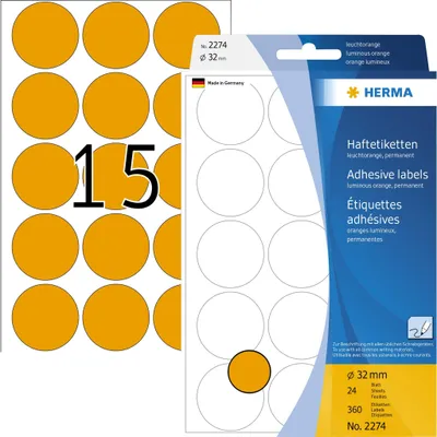 Produktbild von Vielzwecketiketten leuchtorange Ø 32 mm rund Papier matt 360 St.