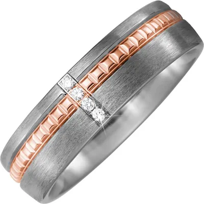 Produktbild von Gr. 56 Partner Ring Titan matt mit 750 Rotgold 4 Diamanten Brillanten Partnerring