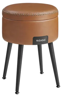 Produktbild von Aufbewahrungsbank – Pouf – Stahlrahmen – Kunstleder – Karamellbraun – 150 kg Tragkraft