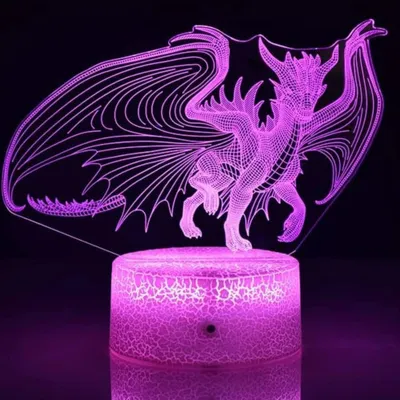 Produktbild von 3D Drachen-Nachtlicht aus Acryl, 16 Farben, Fernbedienung, USB, LED-Tischlampe für Kinderzimmer