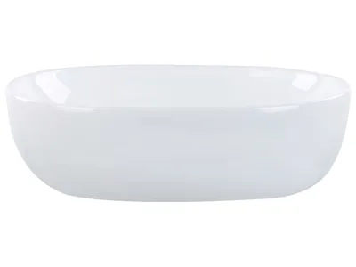 Produktbild von BELIANI Waschbecken Weiß Keramik Oval 48x34 cm ohne Überlauf ohne Ablaufgarnitur Badezimmer Ausstattung Waschschale Waschtisch Aufsatzwaschbecken