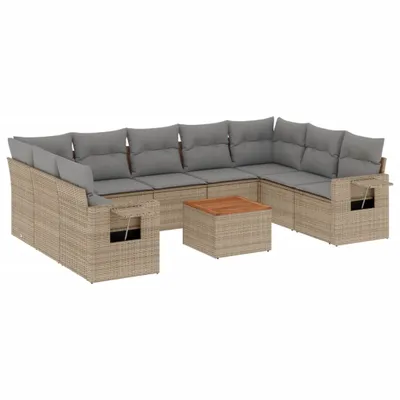 Produktbild von 10-tlg. Garten-Sofagarnitur mit Kissen Beige Poly Rattan