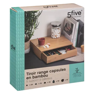 Image de 5five Simply Smart Étagère à capsules de café avec tiroir, porte-capsules, pour jusqu'à 64 capsules, bambou, 151259