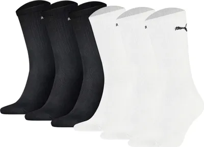 Produktbild von PUMA Uni Sportsocken, 6er Pack - Tennissocken, Crew Sport Socken, einfarbig (2x 3 Paar) Schwarz/Weiß 39-42