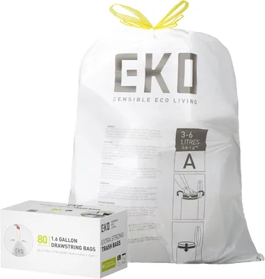 Obrázek produktu pro EKO pytle na odpadky velikost A (3–6 l) – extra pevné pytle na odpadky se stahovací šňůrkou, 80 kusů